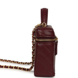 Chanel Chevron Top Handle Long Vanity Case with Chain Dark Burgundy Shiny Caviar Gold Hardware - Thumbnail View 3