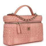 Chanel Top Handle Long Vanity Case with Chain Light Pink Braided Raffia Light Gold Hardware - Thumbnail View 2