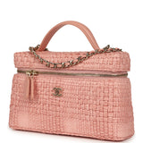Chanel Top Handle Long Vanity Case with Chain Light Pink Braided Raffia Light Gold Hardware - Thumbnail View 5