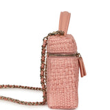 Chanel Top Handle Long Vanity Case with Chain Light Pink Braided Raffia Light Gold Hardware - Thumbnail View 3