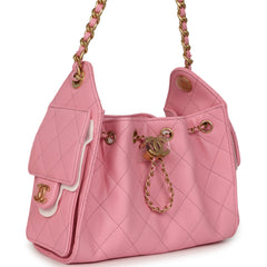 Chanel Mini 25 Hobo Bag Pink Caviar Antique Gold Hardware