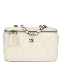 Chanel Small Vanity Case White Caviar Light Gold Hardware