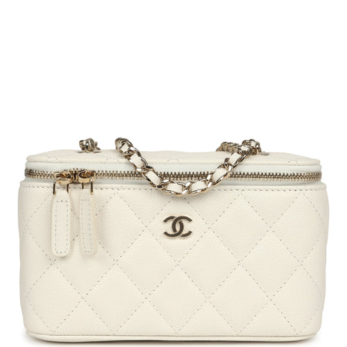 Chanel Small Vanity Case White Caviar Light Gold Hardware