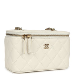 Chanel Small Vanity Case White Caviar Light Gold Hardware