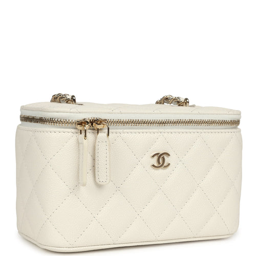 Chanel Small Vanity Case White Caviar Light Gold Hardware