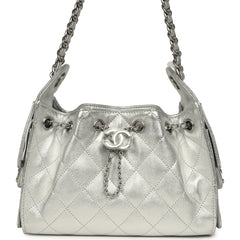 Chanel Mini 25 Hobo Bag Metallic Silver Caviar Silver Hardware