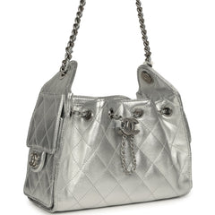 Chanel Mini 25 Hobo Bag Metallic Silver Caviar Silver Hardware