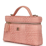 Chanel Top Handle Long Vanity Case with Chain Light Pink Braided Raffia Light Gold Hardware - Thumbnail View 5