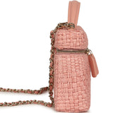 Chanel Top Handle Long Vanity Case with Chain Light Pink Braided Raffia Light Gold Hardware - Thumbnail View 3