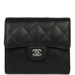 Chanel Small Classic Flap Wallet Black Shiny Caviar Silver Hardware