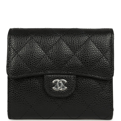 Chanel Small Classic Flap Wallet Black Shiny Caviar Silver Hardware