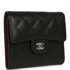 Chanel Small Classic Flap Wallet Black Shiny Caviar Silver Hardware