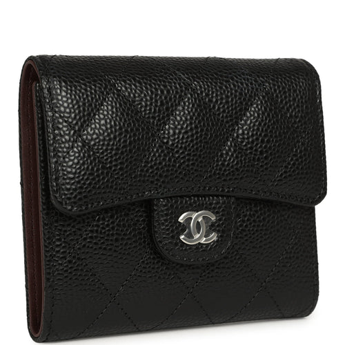 Chanel Small Classic Flap Wallet Black Shiny Caviar Silver Hardware