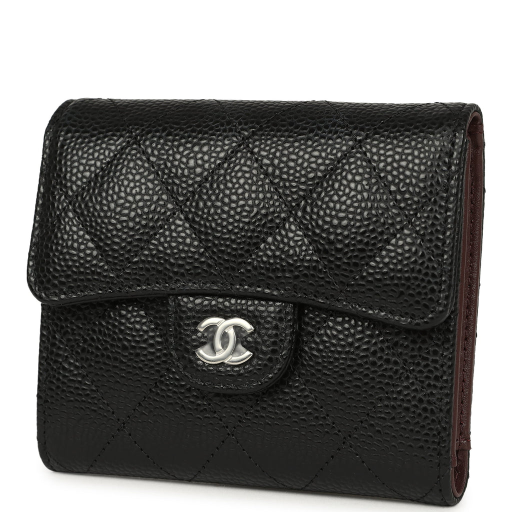 CHANEL Caviar Skin Wallet Black CC 二つ折財布 Chanel Small Classic Flap Wallet Black Shiny Caviar Silver Hardware