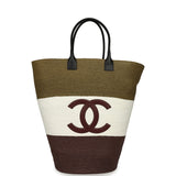 Chanel Maxi Coco Beach Large Shopping Bag Khaki, White, Brown Raffia and Black Calfskin - Thumbnail View 1