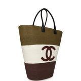 Chanel Maxi Coco Beach Large Shopping Bag Khaki, White, Brown Raffia and Black Calfskin - Thumbnail View 2