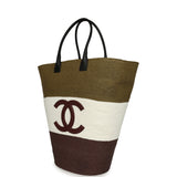 Chanel Maxi Coco Beach Large Shopping Bag Khaki, White, Brown Raffia and Black Calfskin - Thumbnail View 5