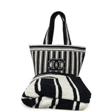 Chanel Coco Beach CC Striped Beach Tote Bag & Towel Set Navy Blue and White Terry Silver Hardware - Thumbnail View 1