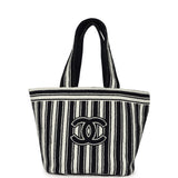 Chanel Coco Beach CC Striped Beach Tote Bag & Towel Set Navy Blue and White Terry Silver Hardware - Thumbnail View 2