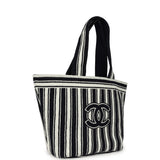 Chanel Coco Beach CC Striped Beach Tote Bag & Towel Set Navy Blue and White Terry Silver Hardware - Thumbnail View 3
