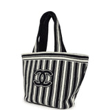 Chanel Coco Beach CC Striped Beach Tote Bag & Towel Set Navy Blue and White Terry Silver Hardware - Thumbnail View 5