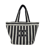 Chanel Coco Beach CC Striped Beach Tote Bag & Towel Set Navy Blue and White Terry Silver Hardware - Thumbnail View 6