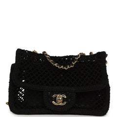 Chanel Small Coco Beach Macrame Flap Bag Black Mesh Gold Hardware