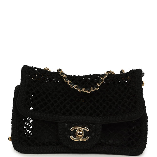 Chanel Small Coco Beach Macrame Flap Bag Black Mesh Gold Hardware