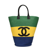 Chanel Maxi Coco Beach Large Shopping Bag Green, Yellow, Blue Raffia and Black Calfskin - Thumbnail View 1