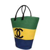 Chanel Maxi Coco Beach Large Shopping Bag Green, Yellow, Blue Raffia and Black Calfskin - Thumbnail View 5