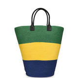 Chanel Maxi Coco Beach Large Shopping Bag Green, Yellow, Blue Raffia and Black Calfskin - Thumbnail View 4