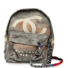 Chanel Graffiti Backpack Grey and Beige Multicolored Canvas Mixed Metal Hardware