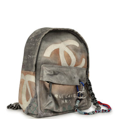 Chanel Graffiti Backpack Grey and Beige Multicolored Canvas Mixed Metal Hardware