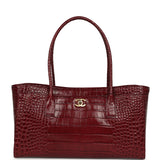 Chanel Small Cerf Shopping Bag Burgundy Croc Embossed Calfskin Gold Hardware - Thumbnail View 1