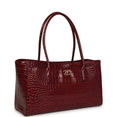 Chanel Small Cerf Shopping Bag Burgundy Croc Embossed Calfskin Gold Hardware