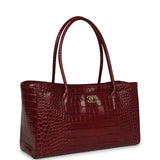 Chanel Small Cerf Shopping Bag Burgundy Croc Embossed Calfskin Gold Hardware - Thumbnail View 2
