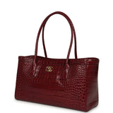 Chanel Small Cerf Shopping Bag Burgundy Croc Embossed Calfskin Gold Hardware - Thumbnail View 5