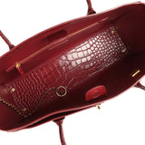 Chanel Small Cerf Shopping Bag Burgundy Croc Embossed Calfskin Gold Hardware - Thumbnail View 7