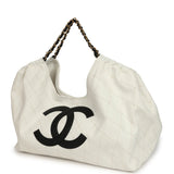 Chanel Maxi Coco Beach Cambon Hobo Bag White Denim and Black Calfskin Brushed Gold Hardware - Thumbnail View 5