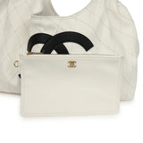 Chanel Maxi Coco Beach Cambon Hobo Bag White Denim and Black Calfskin Brushed Gold Hardware - Thumbnail View 7