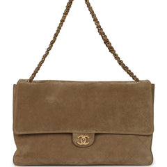 Chanel Maxi "Souplissimo" Large Flap Bag Dark Beige Suede Gold Hardware