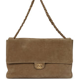 Chanel Maxi "Souplissimo" Large Flap Bag Dark Beige Suede Gold Hardware - Thumbnail View 1