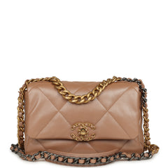 Chanel Medium 19 Flap Bag Pearly Beige Shiny Lambskin Mixed Metal Hardware