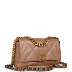 Chanel Medium 19 Flap Bag Pearly Beige Shiny Lambskin Mixed Metal Hardware