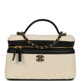 Chanel Coco Beach Top Handle Long Vanity Case with Chain Ecru Tweed and Black Calfskin Gold Hardware - Thumbnail View 1