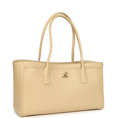 Chanel Small Cerf Shopping Bag Beige Calfskin Gold Hardware