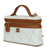 Chanel Coco Beach Top Handle Long Vanity Case with Chain Light Blue Denim and Brown Calfskin Gold Hardware - Thumbnail View 5