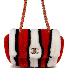 Chanel Small Coco Beach Stripe Flap Bag Orange, White and Black Raffia Gold Hardware