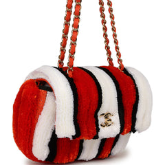 Chanel Small Coco Beach Stripe Flap Bag Orange, White and Black Raffia Gold Hardware