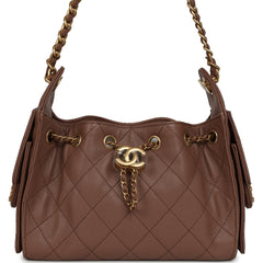 Chanel Mini 25 Hobo Bag Brown Caviar Antique Gold Hardware